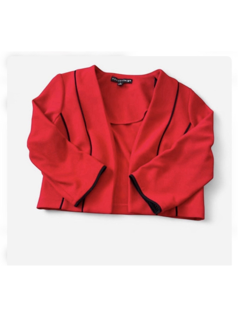 maisonleigh Red Short Open Blazer Contrast Trim Lightweight Long Sleeve Women